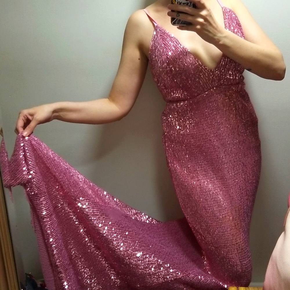 Pink Sequin Gown with Train